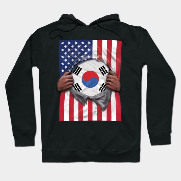 South Korea Flag American Flag Ripped - Gift for South Korean From South Korea Hoodie by Country Flags